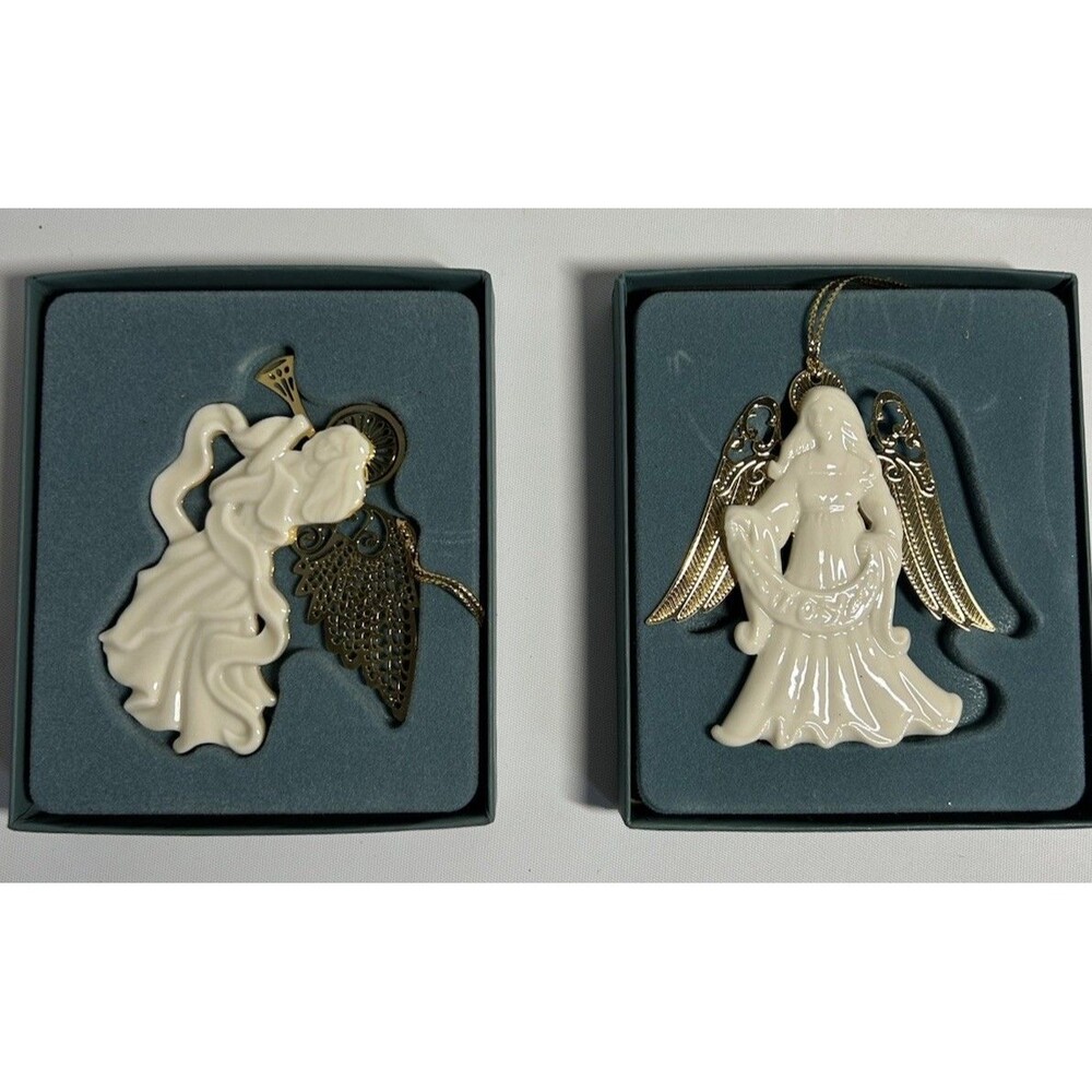 VTG LENOX 1994 JOY 1996 HERALD Golden Angel Porcelain Ornaments w/Boxes Lot of 2